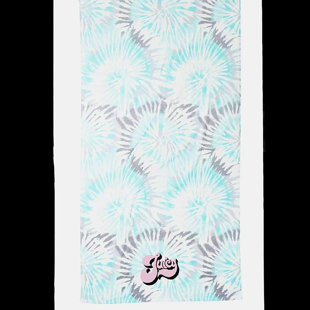 🎉HP🎉NEW Juicy Couture Logo Tie Dye Aqua/Gray 100% Cotton Towel 🌊☀️ - Picture 6 of 10